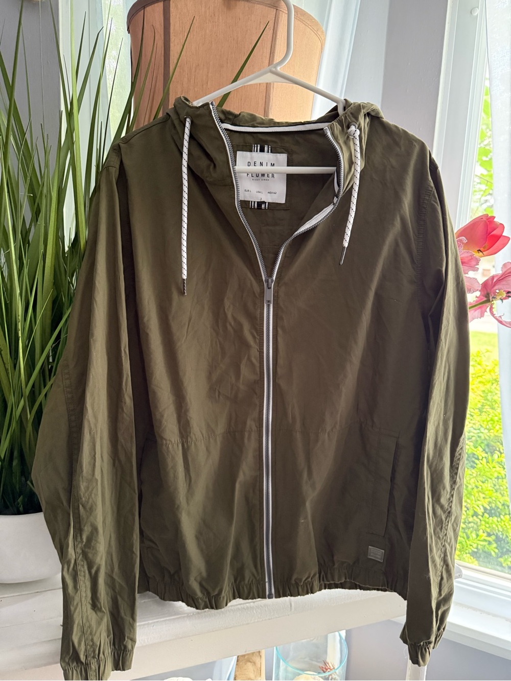 Denim & Flower Olive Green Hooded Zip Jacket